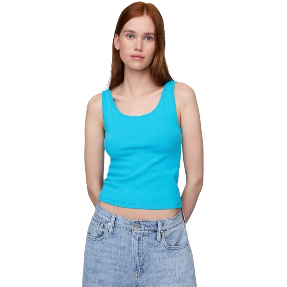 GAP True Cyan Blue Modern Scoop Neck Crop Tank Top Size Small